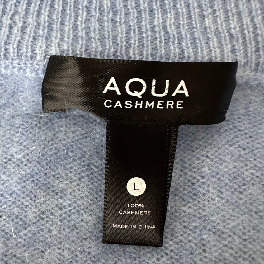 AQUA 100% Cashmere V-Neck Sweater L Blue Soft Girl Old Money Preppy Coastal - Picture 4 of 9
